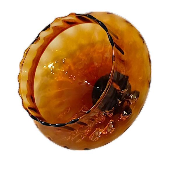 Empoli Amber Glass Candy Dish Lid Apothecary Jar Circus Tent Optic Panel Italy - Picture 5 of 16